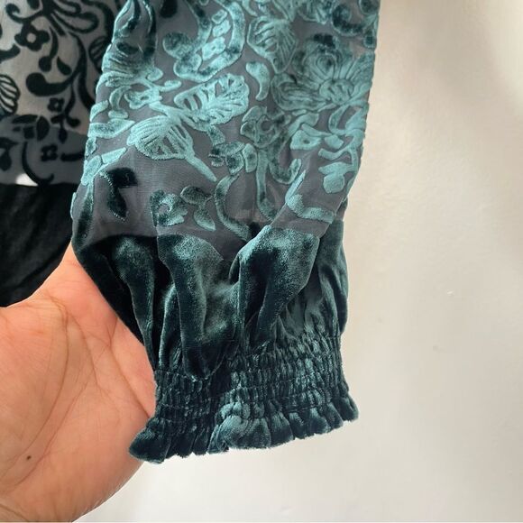 Sundance Green floral burnout off the shoulder sheer blouse top Small - Picture 5 of 7